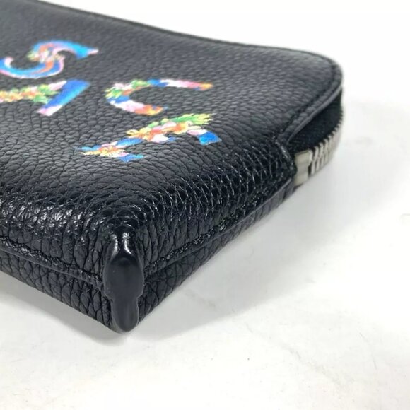 VERSACE Large logo Wallet Coin Compartment Zip Around coin purse Leather Black - Picture 7 of 14